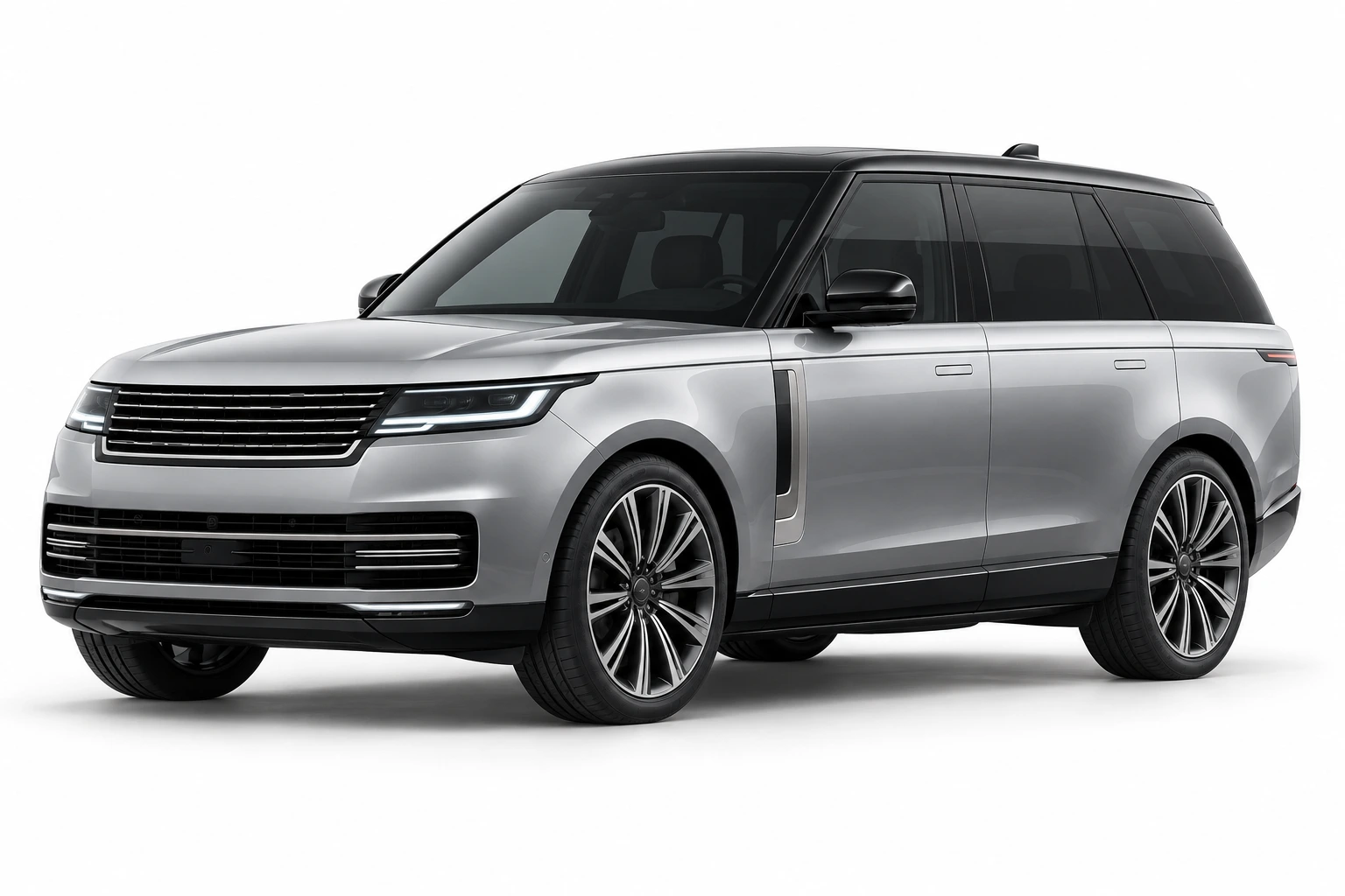 Illustrative silver luxury SUV, photographed in a white studio